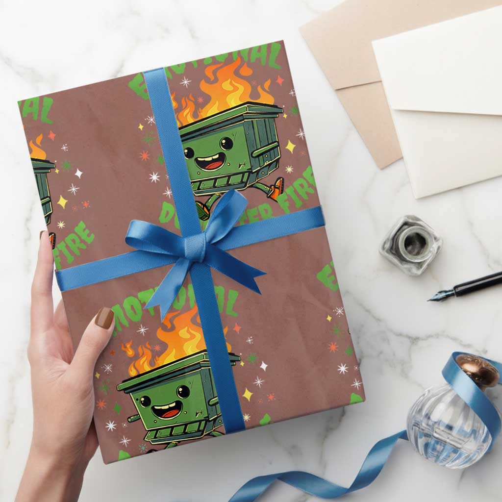 Emotional Dumpster Fire Wrapping Paper Roll Funny Mental Health Retro Groovy TS02 Mocha Print Your Wear
