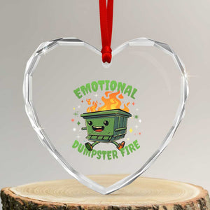 Emotional Dumpster Fire Heart Crystal Glass Ornament Funny Mental Health Retro Groovy TS02 Transparent Glass 3'' Heart Print Your Wear