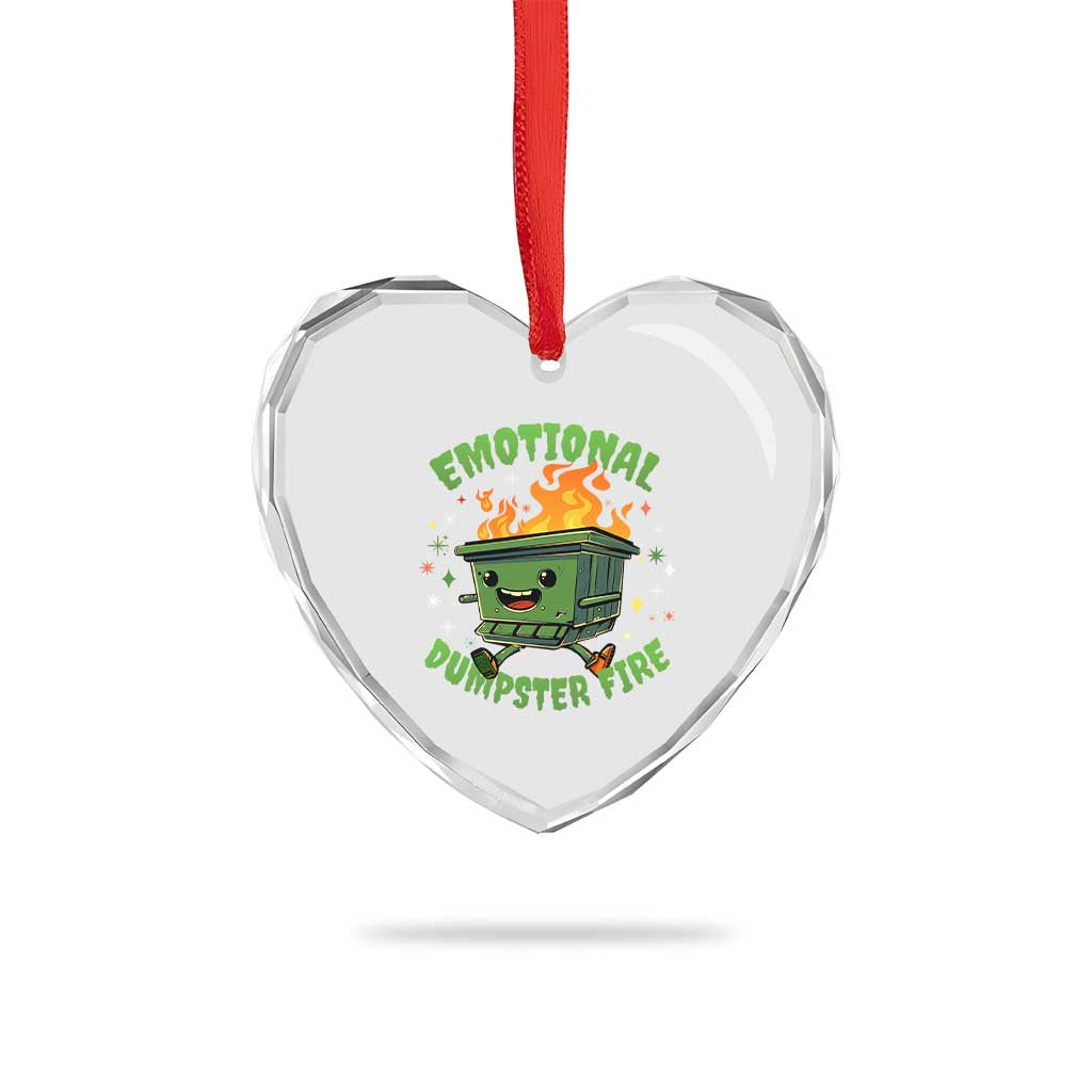 Emotional Dumpster Fire Heart Crystal Glass Ornament Funny Mental Health Retro Groovy TS02 Print Your Wear