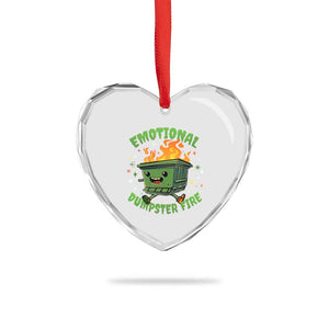 Emotional Dumpster Fire Heart Crystal Glass Ornament Funny Mental Health Retro Groovy TS02 Print Your Wear