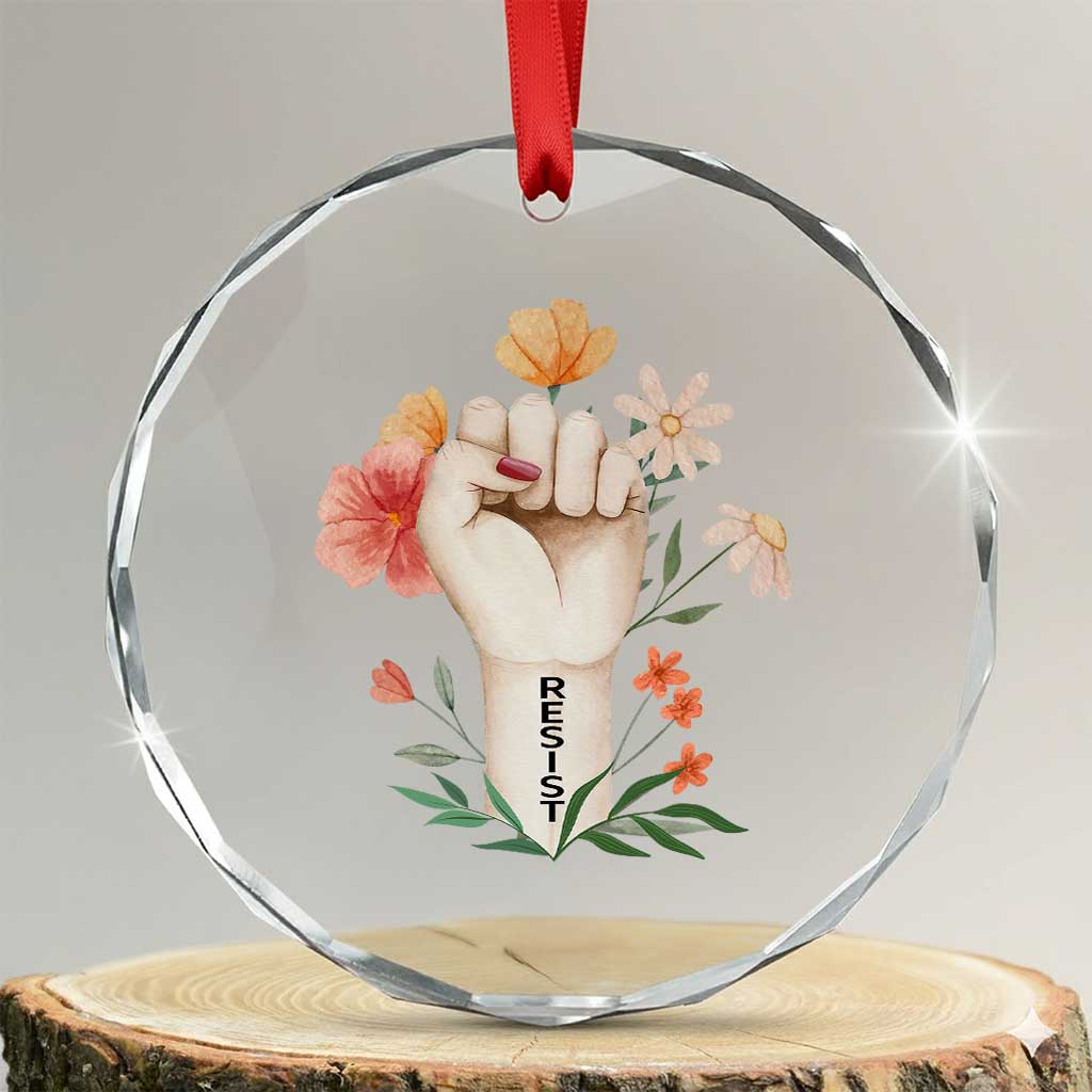 Empowered Women Crystal Glass Ornament Resist Raised Fist Retro Boho TS02 Transparent Glass 3'' Circle Print Your Wear