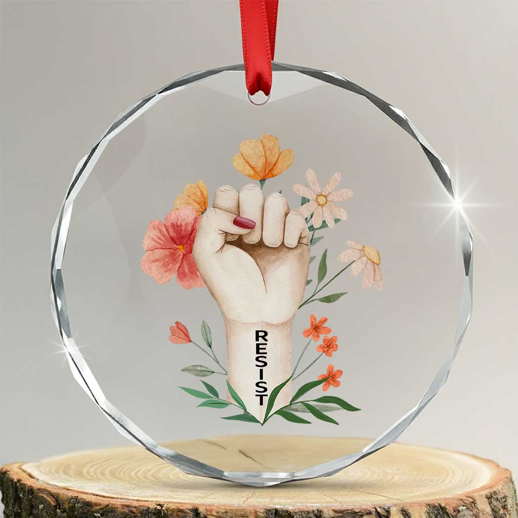 Empowered Women Crystal Glass Ornament Resist Raised Fist Retro Boho TS02 Transparent Glass 3'' Circle Print Your Wear