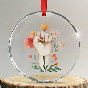 Empowered Women Crystal Glass Ornament Resist Raised Fist Retro Boho TS02 Transparent Glass 3'' Circle Print Your Wear