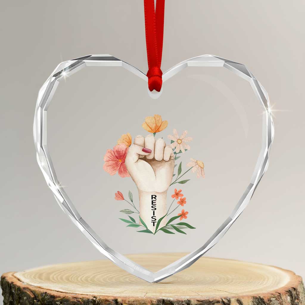 Empowered Women Heart Crystal Glass Ornament Resist Raised Fist Retro Boho TS02 Transparent Glass 3'' Heart Print Your Wear