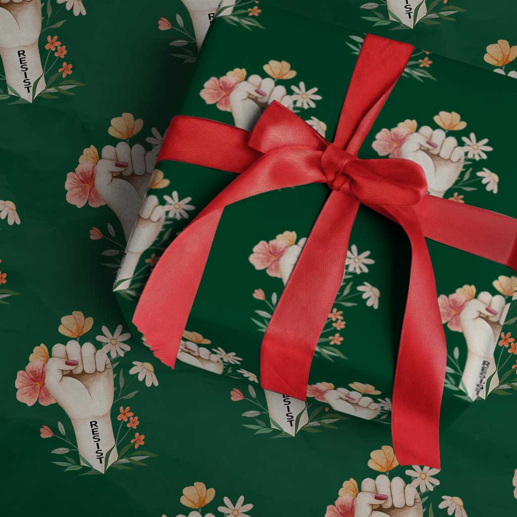 Empowered Women Wrapping Paper Roll Resist Raised Fist Retro Boho TS02 Green Print Your Wear