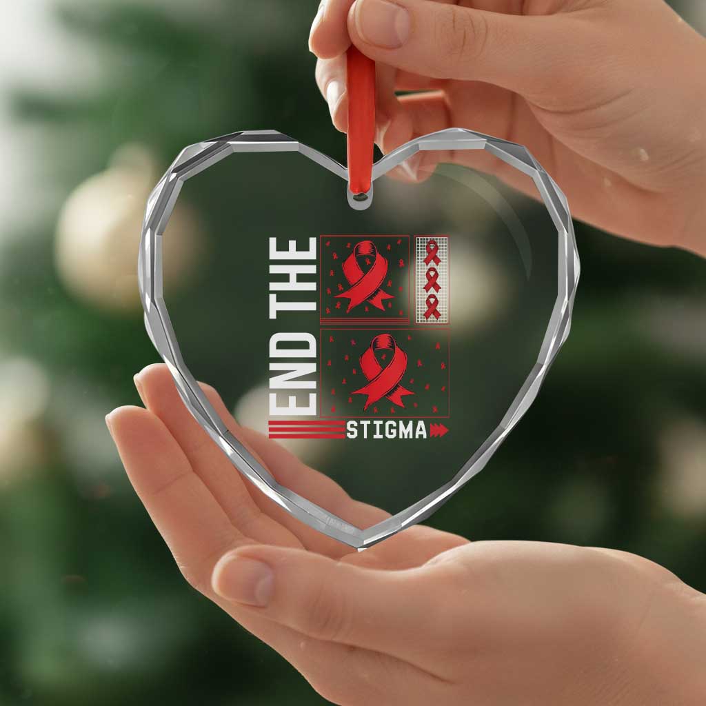 End The Stigma HIV Awareness Heart Crystal Glass Ornament Red Ribbon Gift TS12 Print Your Wear