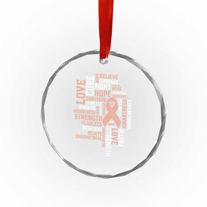 Endometrial Cancer Awareness Crystal Glass Ornament Warrior Survivor Peach Ribbon