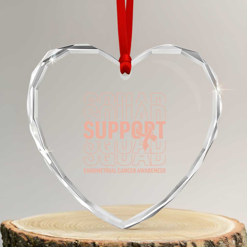 Endometrial Cancer Awareness Heart Crystal Glass Ornament Support Squad Ribbon Warrior
