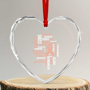 Endometrial Cancer Awareness Heart Crystal Glass Ornament Warrior Survivor Peach Ribbon