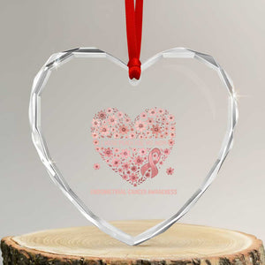 Endometrial Cancer Family Support Heart Crystal Glass Ornament I Wear Peach For My Mom