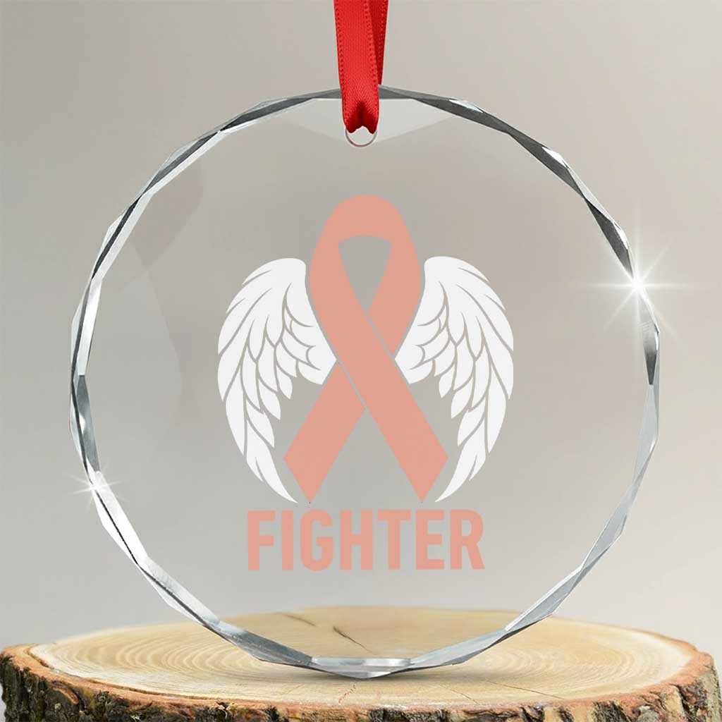 Endometrial Cancer Fighter Crystal Glass Ornament Peach Ribbon Angel Wings Survivor TS12 Transparent Glass 3'' Circle Print Your Wear