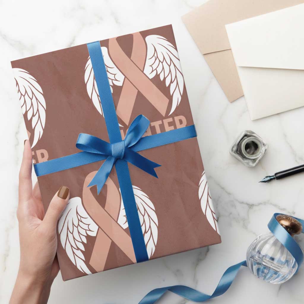 Endometrial Cancer Fighter Wrapping Paper Roll Peach Ribbon Angel Wings Survivor