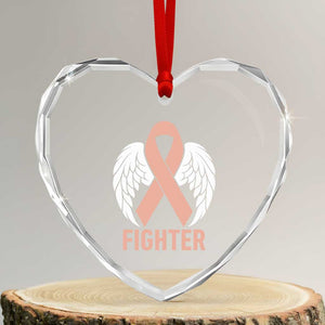 Endometrial Cancer Fighter Heart Crystal Glass Ornament Peach Ribbon Angel Wings Survivor