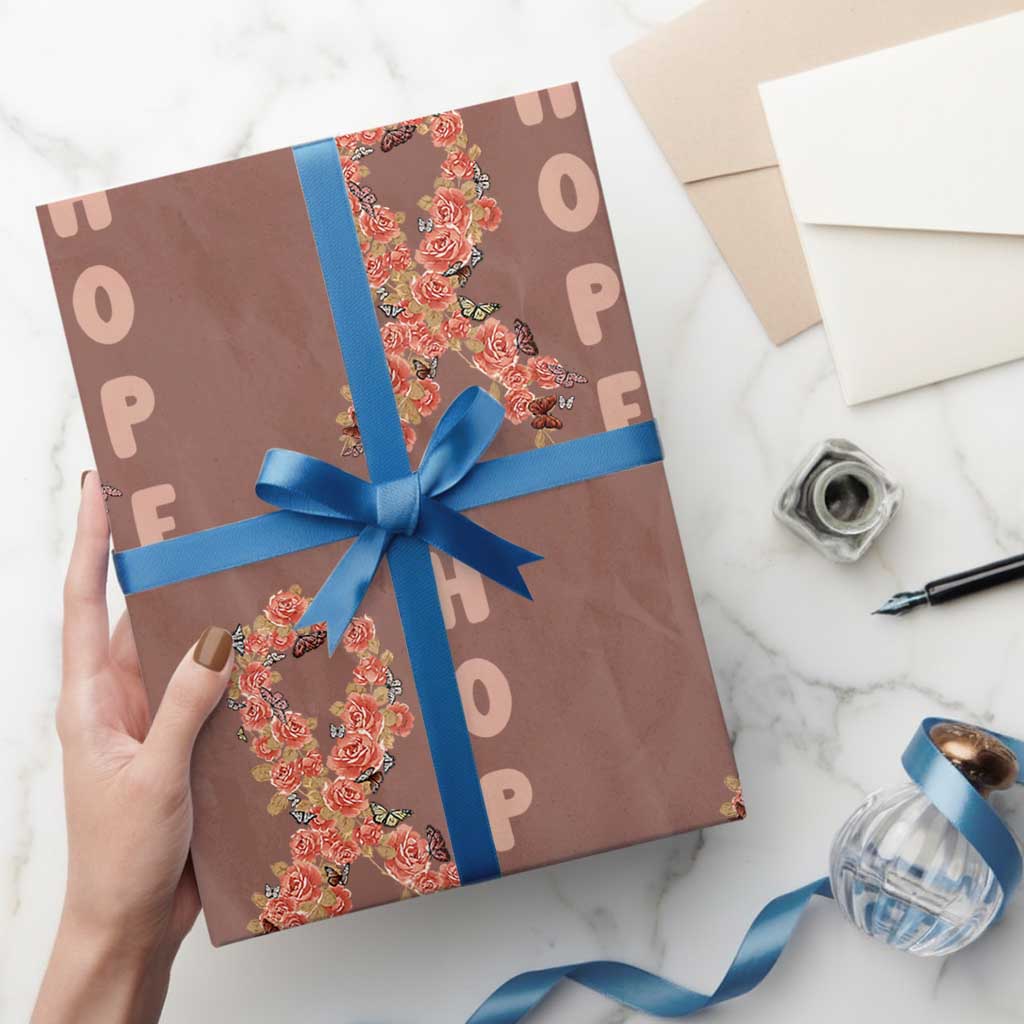 Endometrial Cancer Floral Ribbon Wrapping Paper Roll Hope Peach Ribbon Warrior