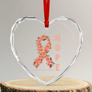 Endometrial Cancer Floral Ribbon Heart Crystal Glass Ornament Hope Peach Ribbon Warrior
