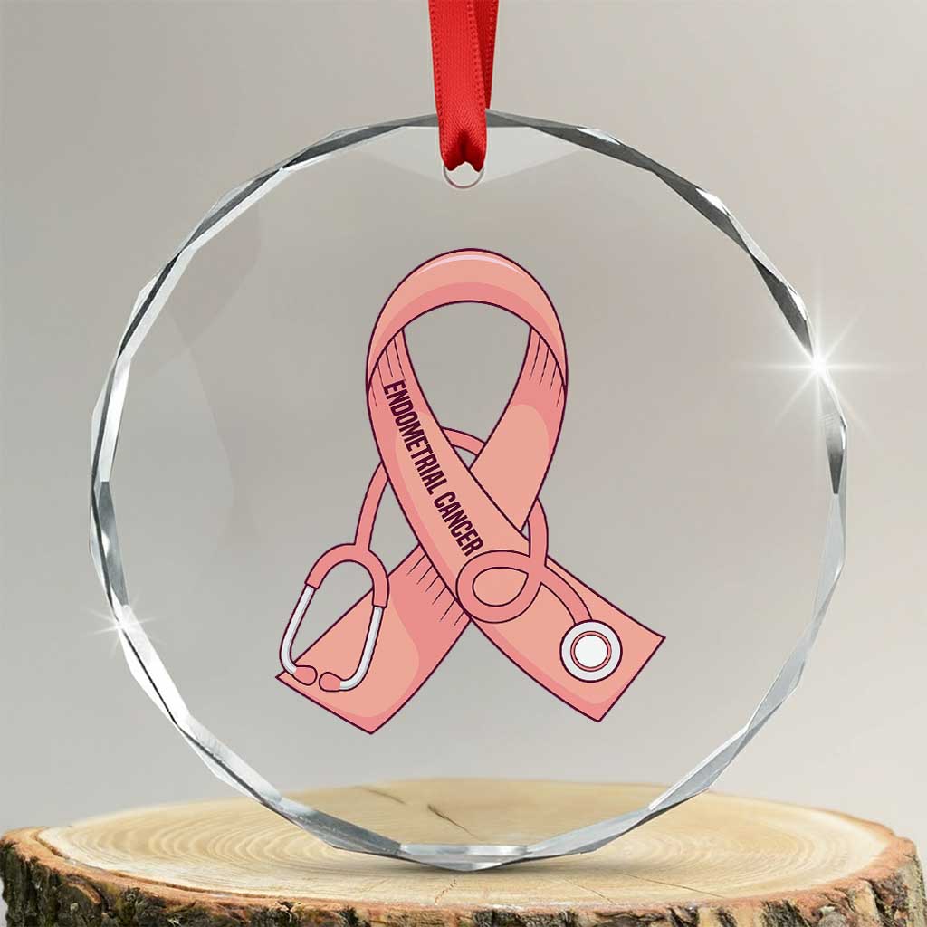 Endometrial Cancer Healthcare Warrior Crystal Glass Ornament Peach Stethoscope Nurse TS12 Transparent Glass 3'' Circle Print Your Wear