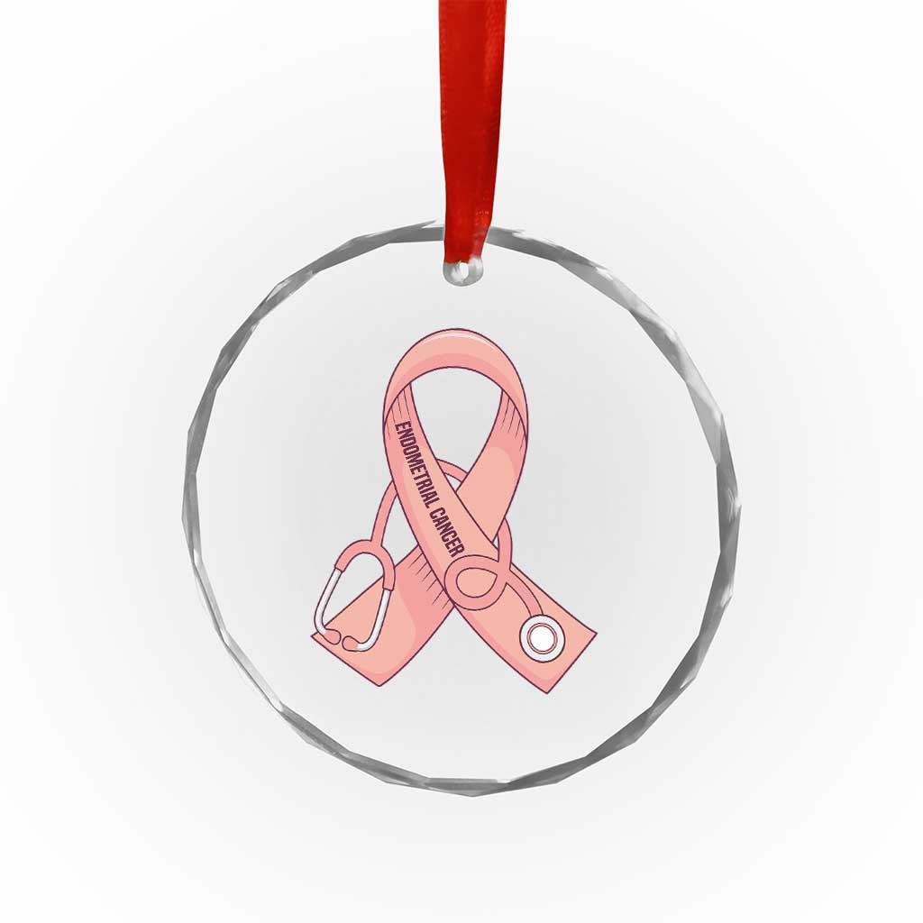 Endometrial Cancer Healthcare Warrior Crystal Glass Ornament Peach Stethoscope Nurse
