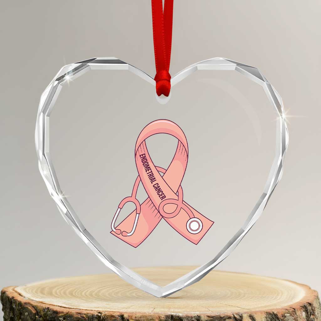 Endometrial Cancer Healthcare Warrior Heart Crystal Glass Ornament Peach Stethoscope Nurse TS12 Transparent Glass 3'' Heart Print Your Wear