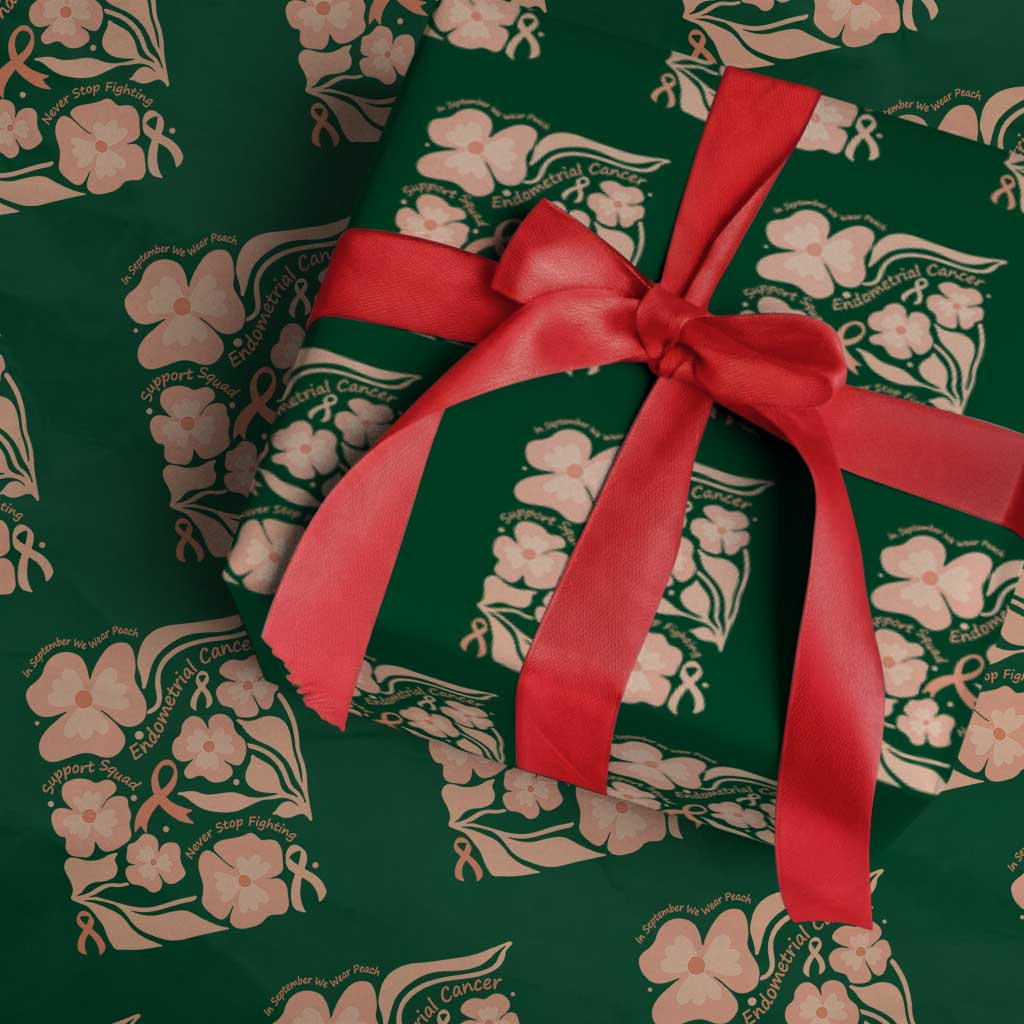 Endometrial Cancer Support Squad Floral Gift Wrapping Paper Roll In September We Wear Peach