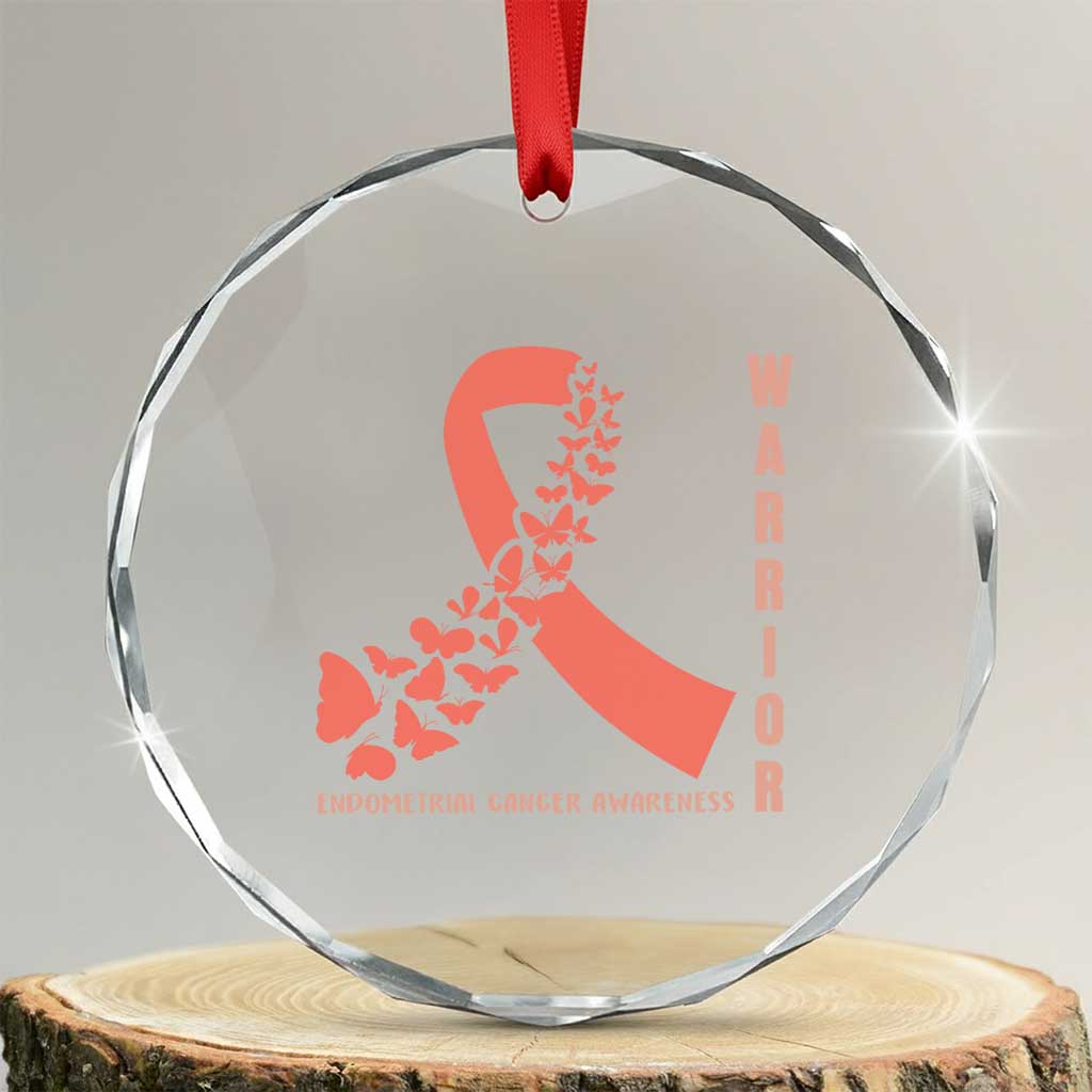 Endometrial Cancer Warrior Fighter Butterfly Crystal Glass Ornament Peach Ribbon Hope TS12 Transparent Glass 3'' Circle Print Your Wear