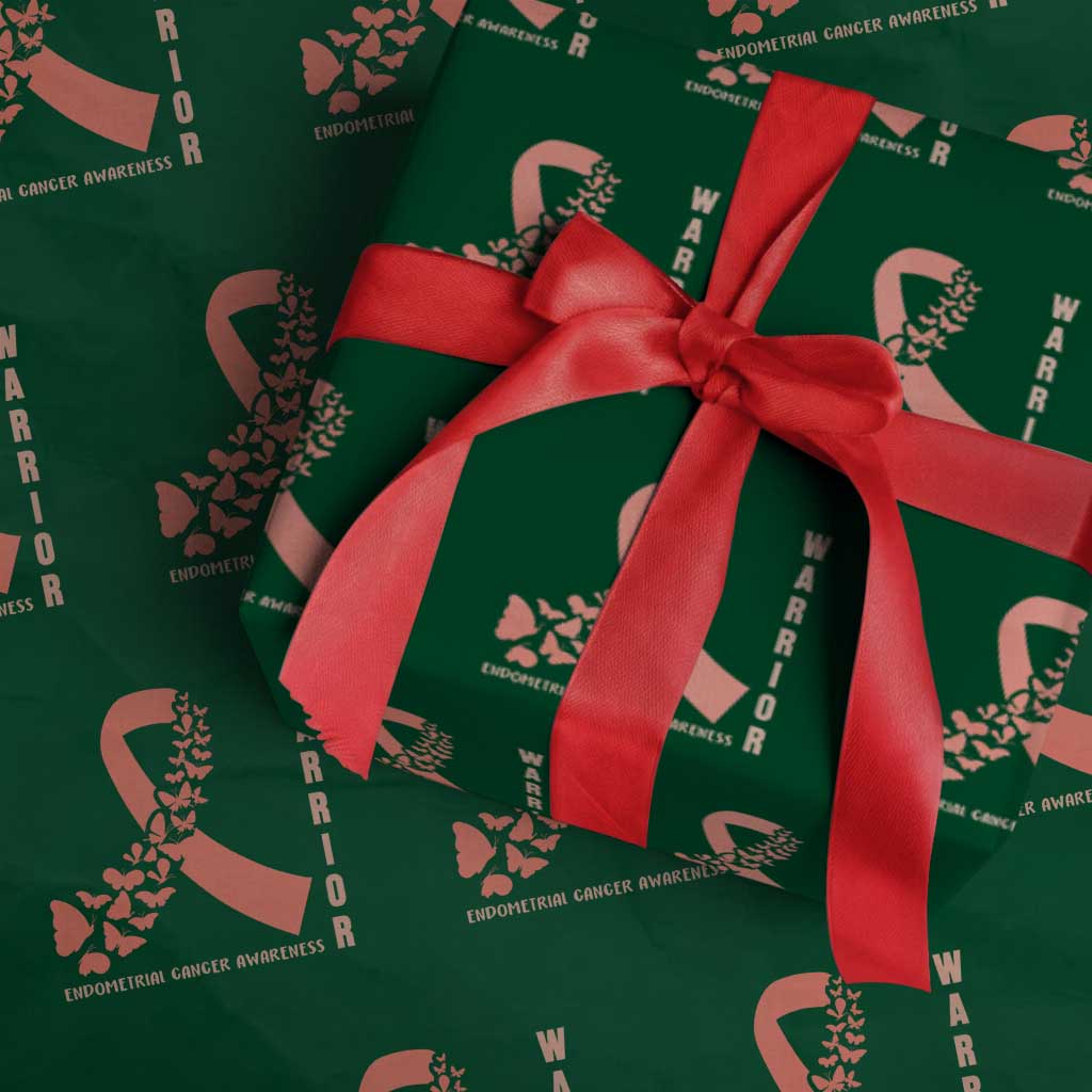 Endometrial Cancer Warrior Fighter Butterfly Wrapping Paper Roll Peach Ribbon Hope TS12 Green Print Your Wear