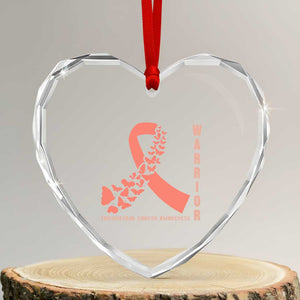 Endometrial Cancer Warrior Fighter Butterfly Heart Crystal Glass Ornament Peach Ribbon Hope