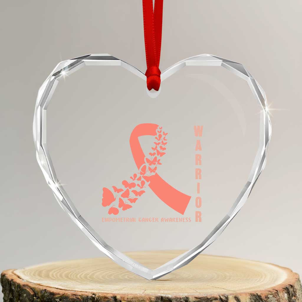 Endometrial Cancer Warrior Fighter Butterfly Heart Crystal Glass Ornament Peach Ribbon Hope TS12 Transparent Glass 3'' Heart Print Your Wear