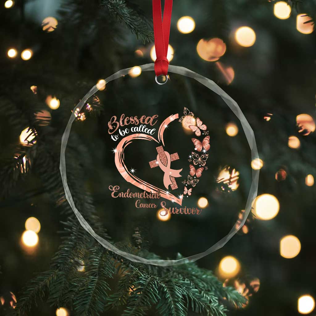 Endometrial Cancer Warrior Gift Crystal Glass Ornament Blessed To Be Called A Survivor