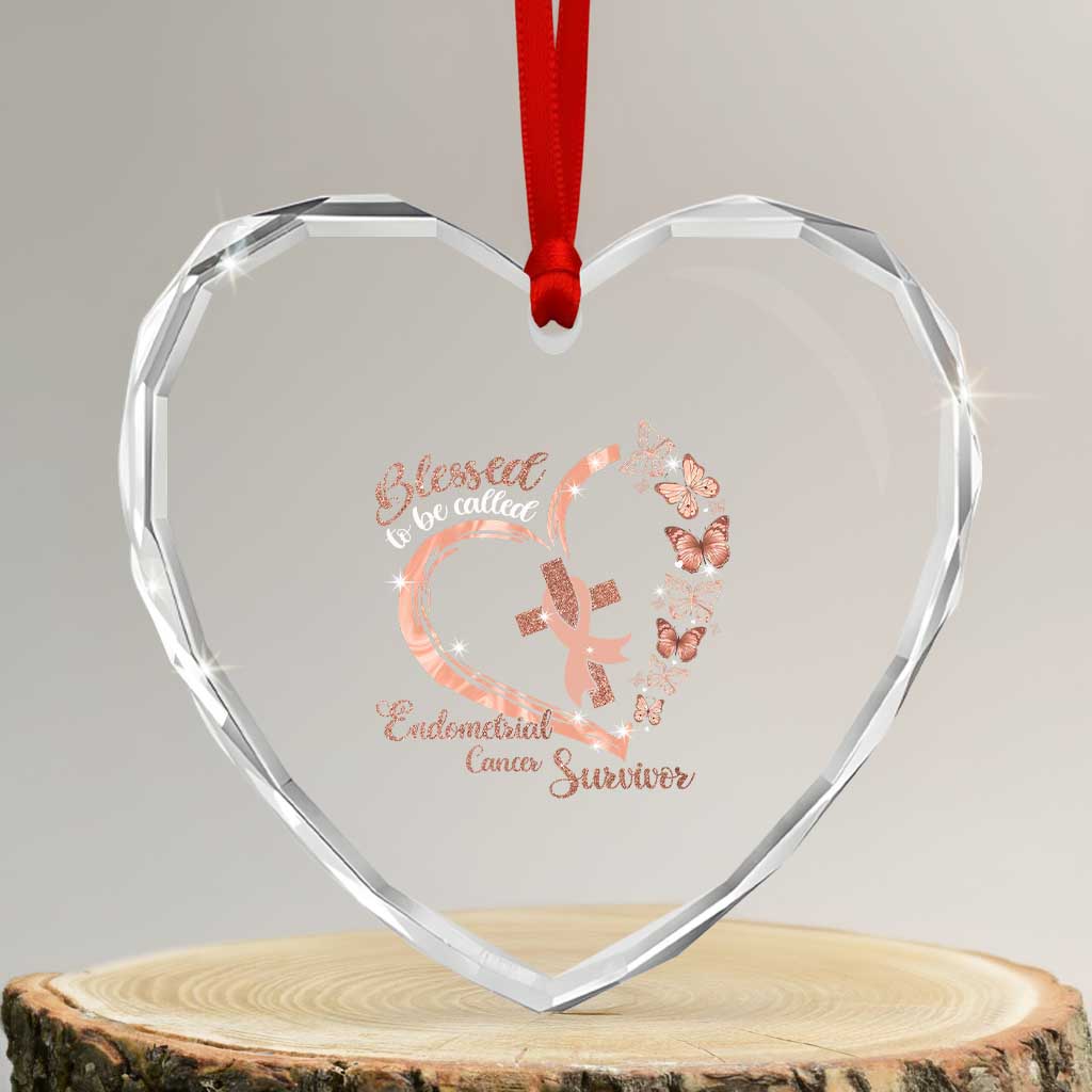 Endometrial Cancer Warrior Gift Heart Crystal Glass Ornament Blessed To Be Called A Survivor TS12 Transparent Glass 3'' Heart Print Your Wear