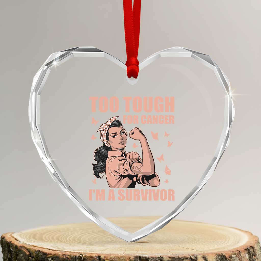 Endometrial Cancer Warrior Heart Crystal Glass Ornament Too Tough For Cancer Im A Survivor