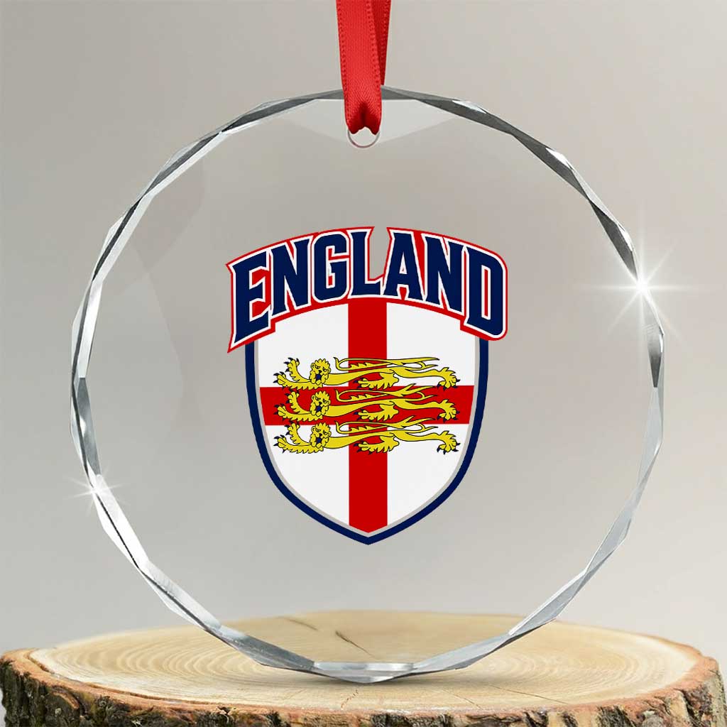 England Flag Lion Crest St George Cross Shield Crest Crystal Glass Ornament Vintage Patriotic English Sport Fan Graphic TS02 Transparent Glass 3'' Circle Print Your Wear
