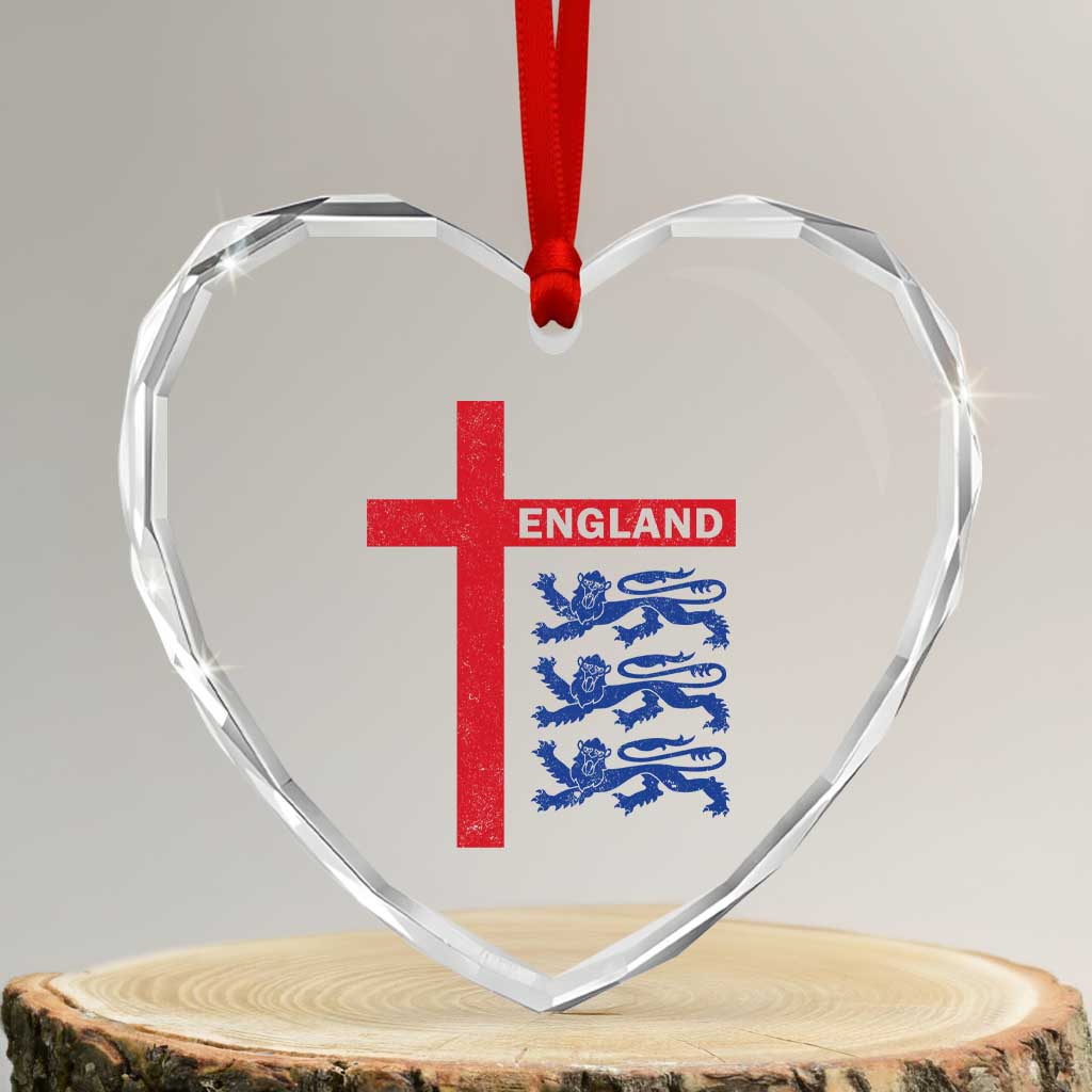 England Football St George Cross Three Lions Emblem Heart Crystal Glass Ornament