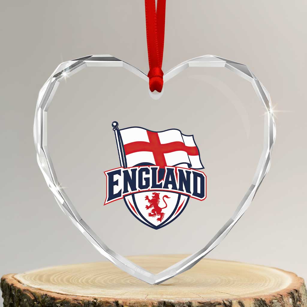 England Patriotic Crest St George Cross Flag Graphic Heart Crystal Glass Ornament English Lion Crest Heritage Pride Souvenir TS02 Transparent Glass 3'' Heart Print Your Wear