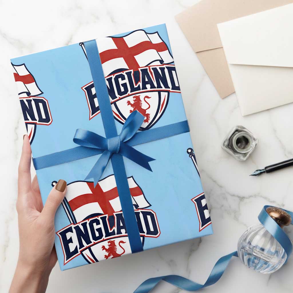 England Patriotic Crest St George Cross Flag Graphic Wrapping Paper Roll English Lion Crest Heritage Pride Souvenir TS02 Light Blue Print Your Wear