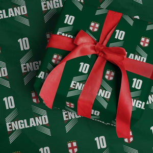 England Soccer Sports Graphic Number 10 Jersey Style Wrapping Paper Roll Proud St George Cross Football Fans Game Day Pride TS02 Green Print Your Wear