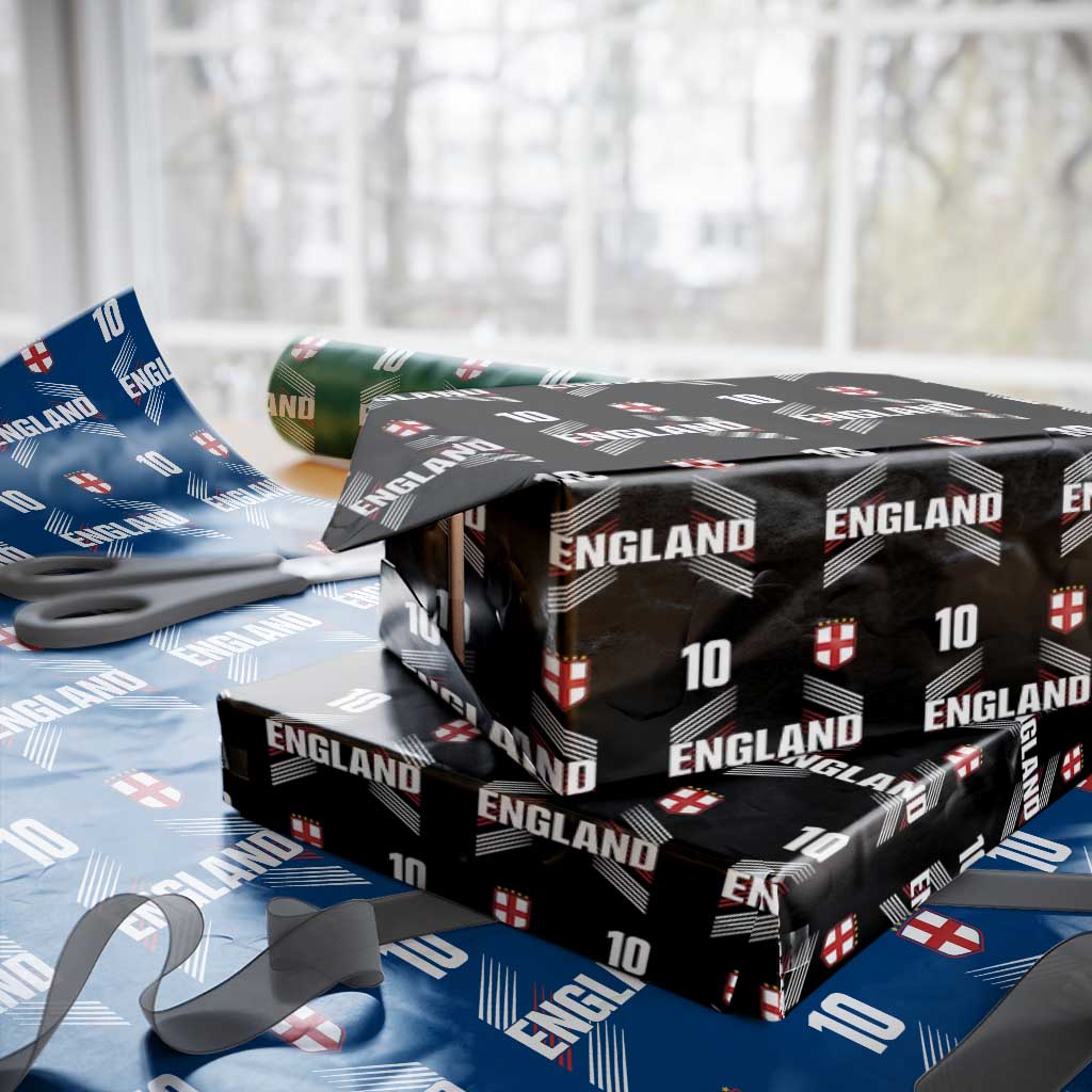 England Soccer Sports Graphic Number 10 Jersey Style Wrapping Paper Roll Proud St George Cross Football Fans Game Day Pride TS02 Black Print Your Wear