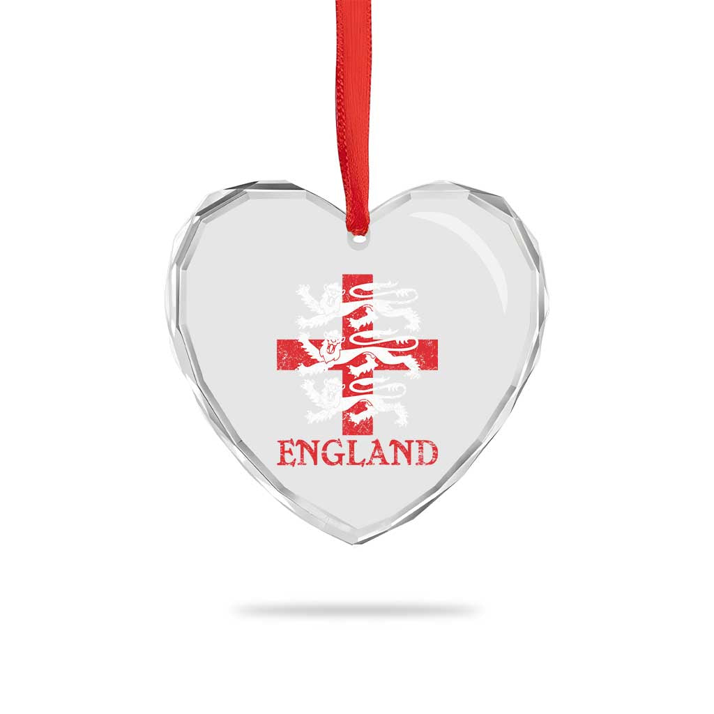 England Three Lions Symbol English Pride Souvenir Heart Crystal Glass Ornament