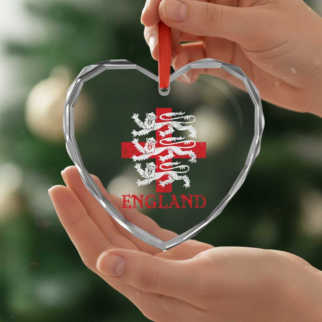 England Three Lions Symbol English Pride Souvenir Heart Crystal Glass Ornament
