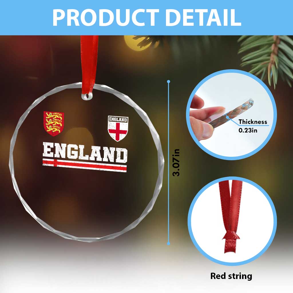 England Three Lions Symbol Red Cross Athletic Jersey Style Crystal Glass Ornament