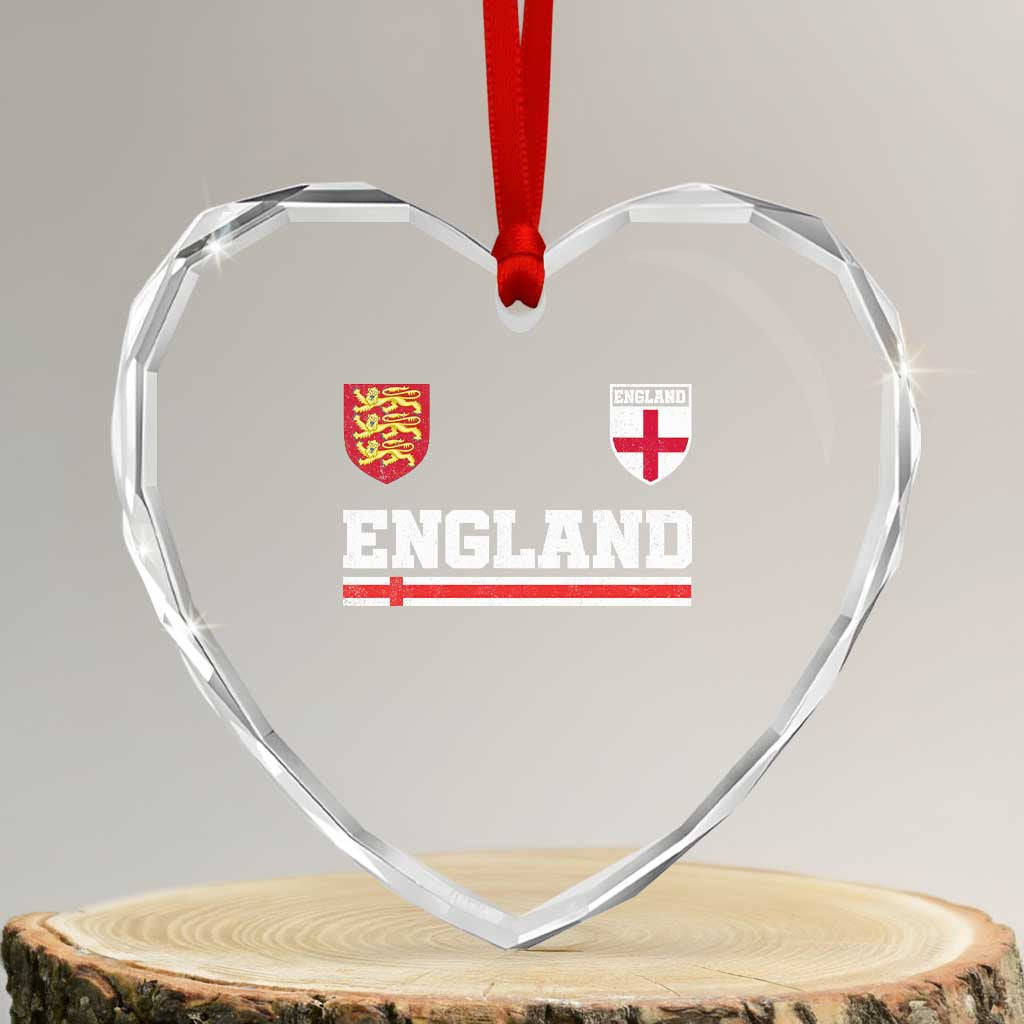 England Three Lions Symbol Red Cross Athletic Jersey Style Heart Crystal Glass Ornament