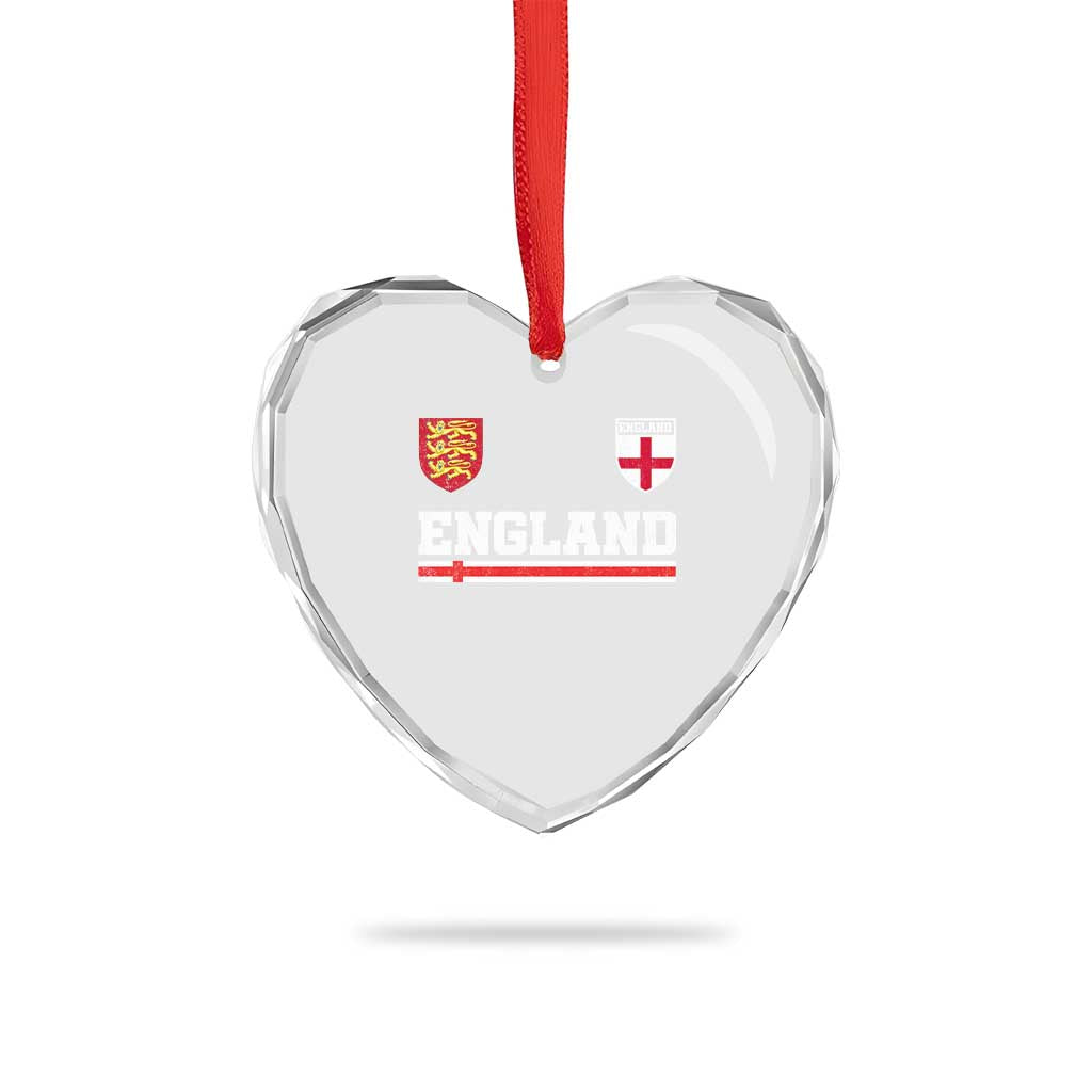 England Three Lions Symbol Red Cross Athletic Jersey Style Heart Crystal Glass Ornament