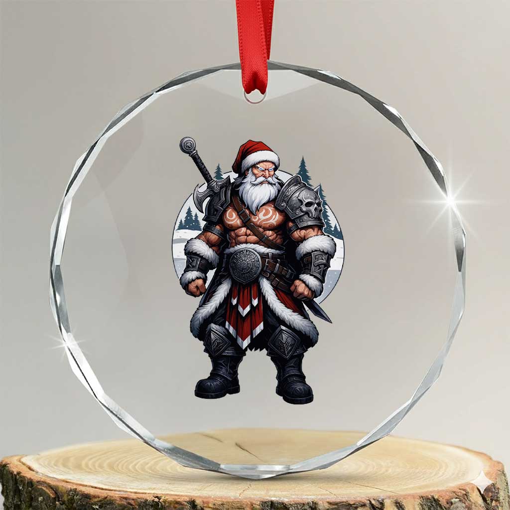 Epic Viking Santa Christmas Crystal Glass Ornament Barbarian Style Holiday Warrior Claus TS02 Transparent Glass 3'' Circle Print Your Wear