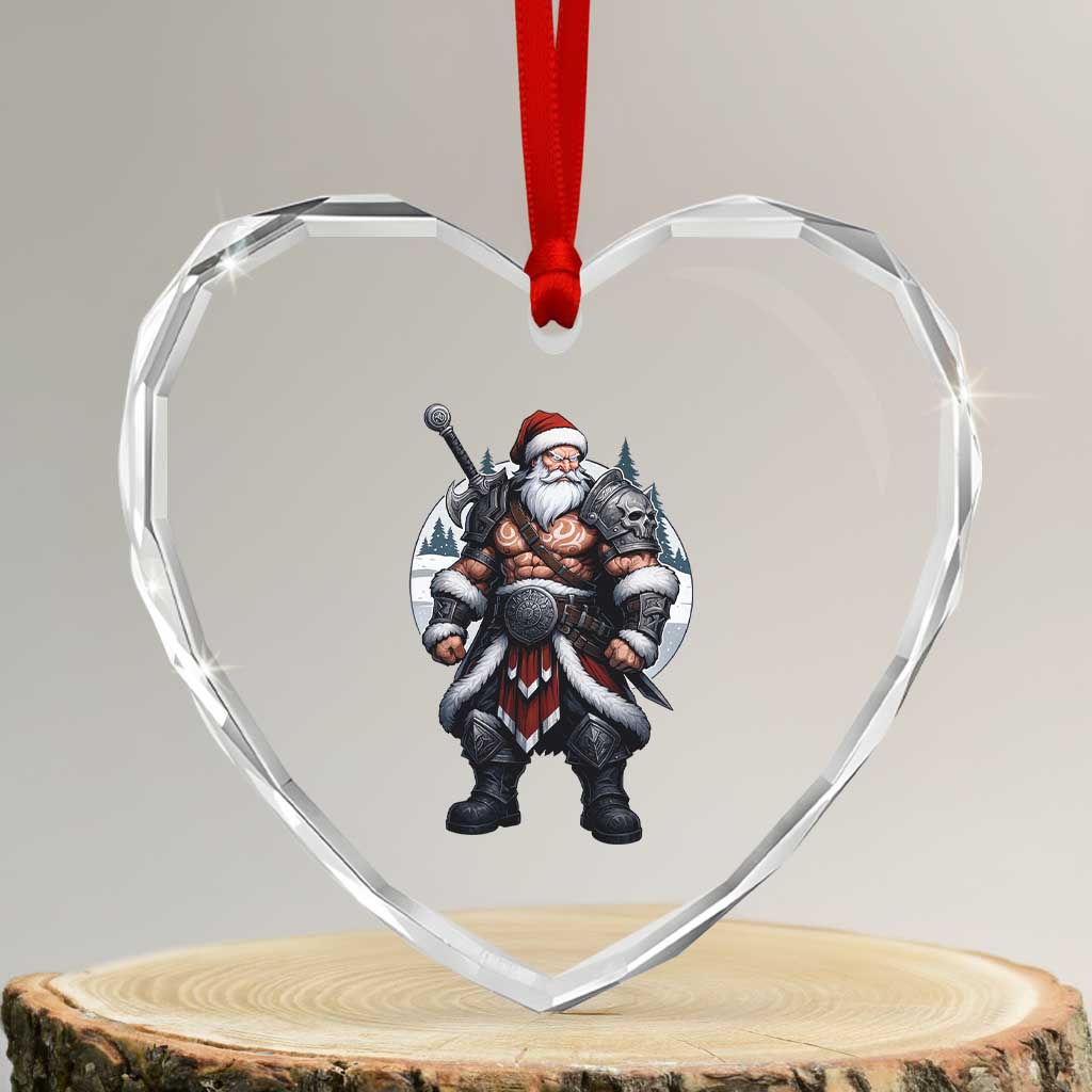 Epic Viking Santa Christmas Heart Crystal Glass Ornament Barbarian Style Holiday Warrior Claus TS02 Transparent Glass 3'' Heart Print Your Wear