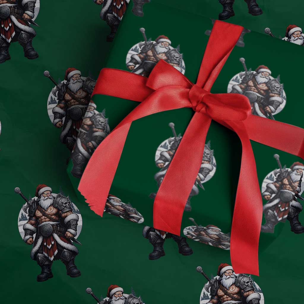 Epic Viking Santa Christmas Wrapping Paper Roll Barbarian Style Holiday Warrior Claus TS02 Green Print Your Wear