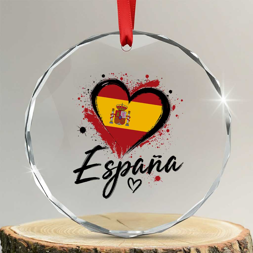 Espana Heart Spanish Flag Patriotic Spain Pride Crystal Glass Ornament TS11 Transparent Glass 3'' Circle Print Your Wear