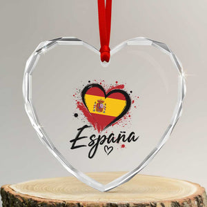 Espana Heart Spanish Flag Patriotic Spain Pride Heart Crystal Glass Ornament