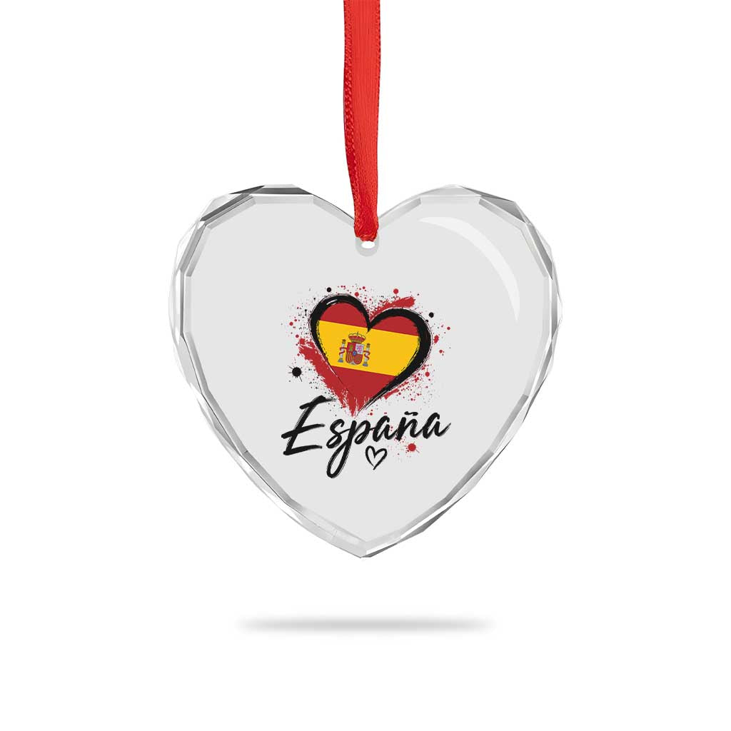 Espana Heart Spanish Flag Patriotic Spain Pride Heart Crystal Glass Ornament