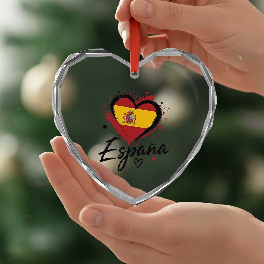 Espana Heart Spanish Flag Patriotic Spain Pride Heart Crystal Glass Ornament