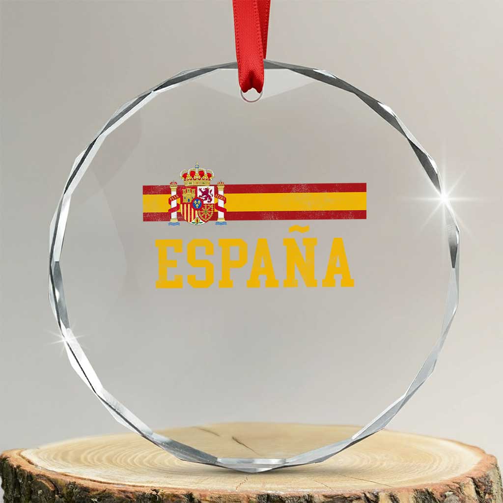 Espana Pride Vintage Spain Coat of Arms Patriotic Spainish Flag Crystal Glass Ornament TS11 Transparent Glass 3'' Circle Print Your Wear