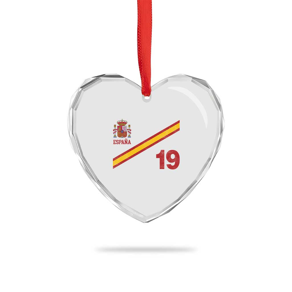 Espana Spain Football Heart Crystal Glass Ornament Spanish Flag Stripes Number 19 Athletic Soccer National Pride